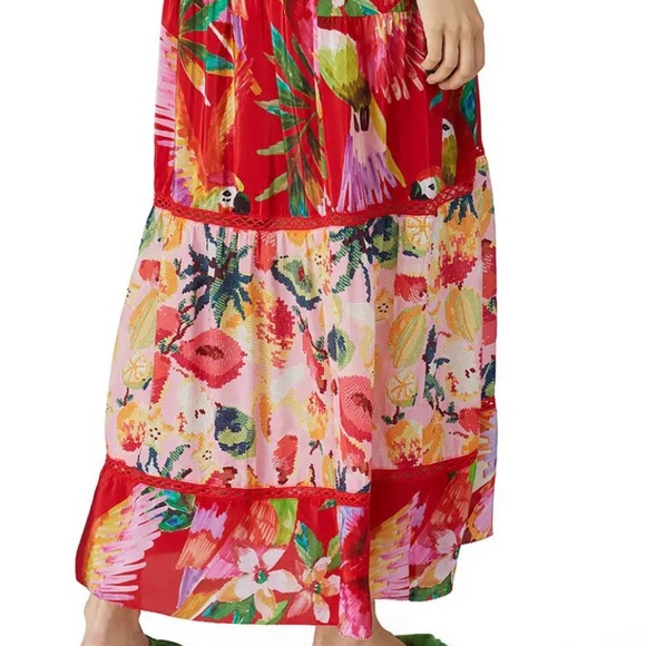HP 🥳 Farm Rio x Anthropologie XS 0/2 Macaw Red Yellow Floral Tropical Maxi Dress - Picture 10 of 11